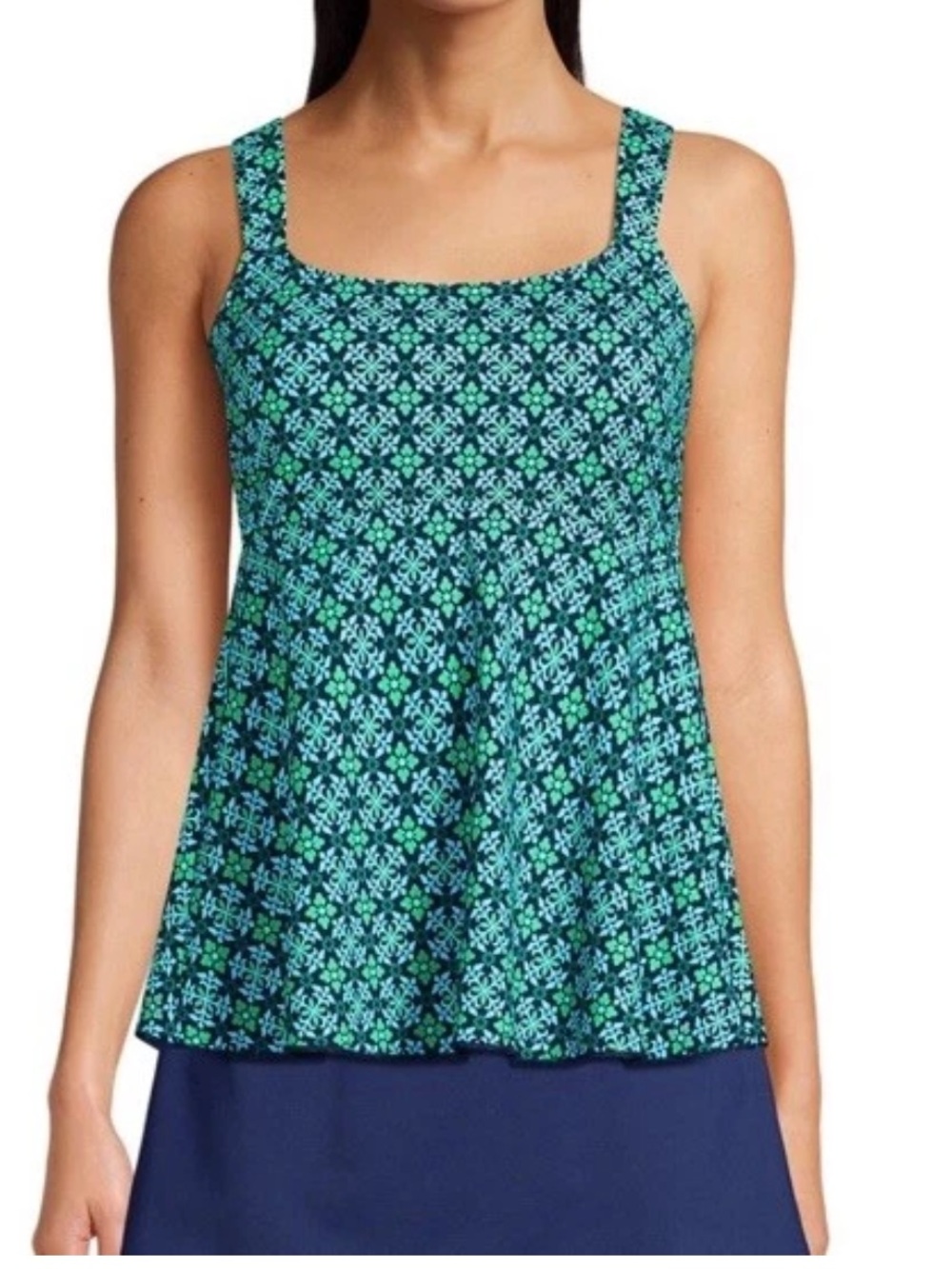 Lands' End Flutter Scoop Neck Tankini - Blue/Green - Plus Size 3X - NWT